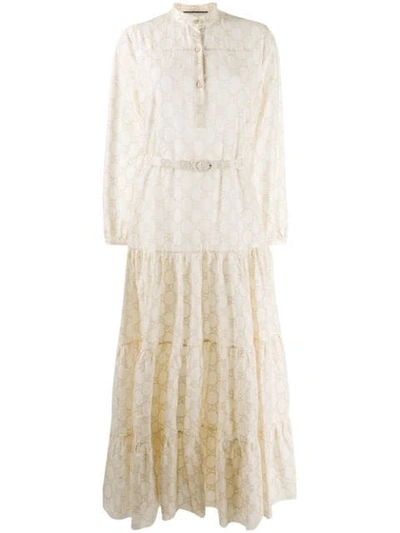 Gucci Monogram Long Flared Dress In Neutrals