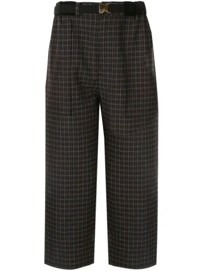 Sacai Checked Cropped Trousers In Black