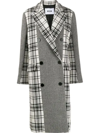 Msgm Check And Houndstooth Peacoat In Black