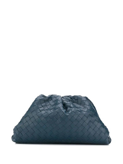 Bottega Veneta The Pouch Intrecciato Weave Clutch Bag In Blue