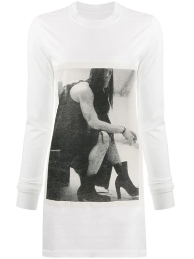 Rick Owens Drkshdw Printed Long Sleeved T-shirt In White