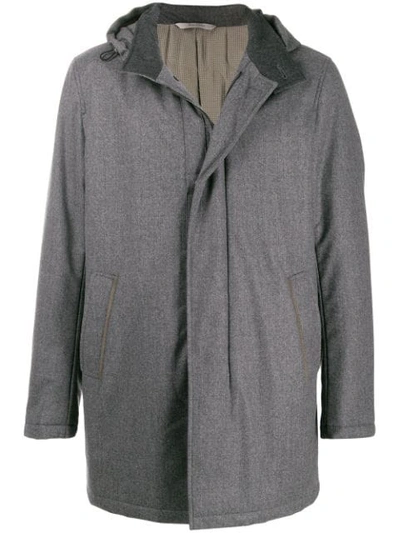 Canali Straight-fit Hooded Coat In Grey