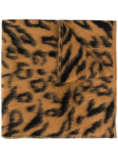 Moschino Leopard-print Logo Scarf In Brown
