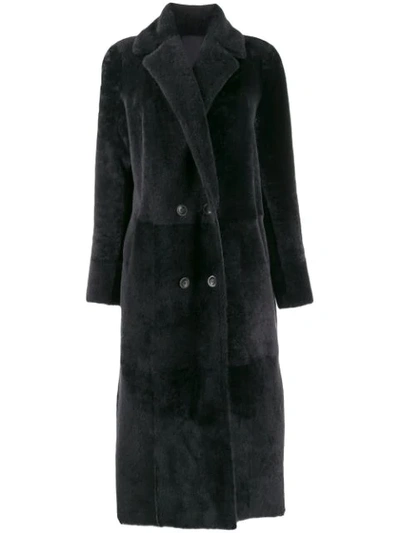 Arma Shearling Double Breasted Midi Coat In Cavier