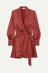 Zimmermann Silk Wrap Mini Dress In Red