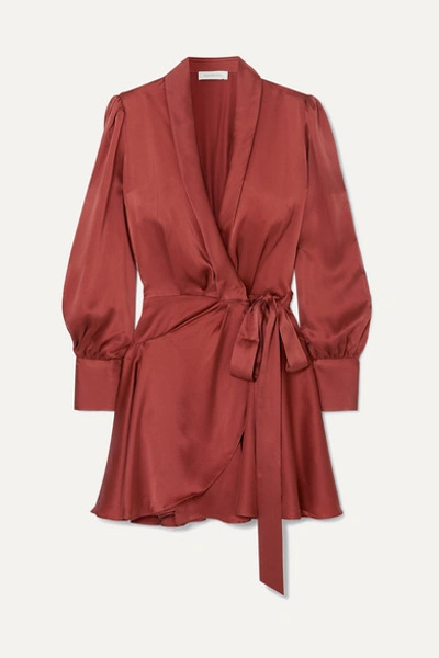 Zimmermann Silk Wrap Mini Dress In Red