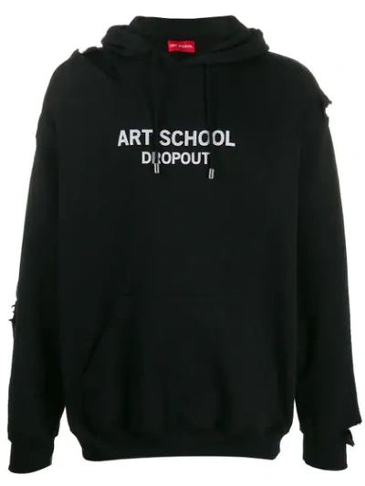 Art School Logo Print Distressed Hoodie In Black