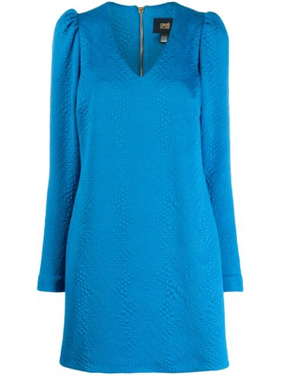 Cavalli Class Textured Puff-shoulder Dress In Blue