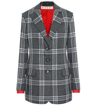 Marni Checked Tailored Blazer In Gray