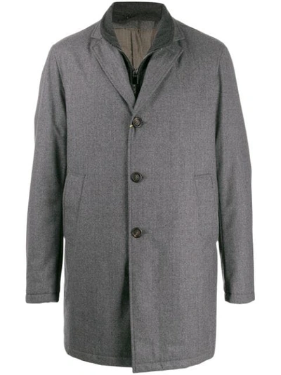 Canali Layered Single-breasted Coat In Grey