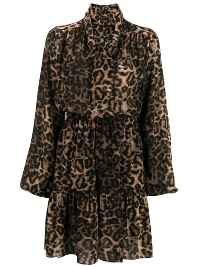 John Richmond Leopard Print Mini Dress In Brown