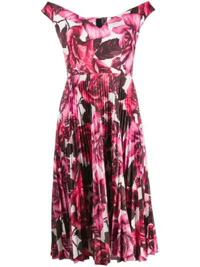 Prada Off-the-shoulder Floral Print Dress In Pink