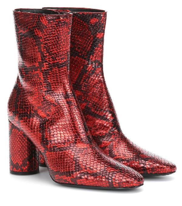 Balenciaga Oval Block-heel Snakeskin-embossed Leather Ankle Boots In ...
