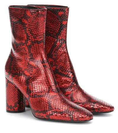 Balenciaga Women's Oval Block-heel Snakeskin-embossed Leather Ankle Boots In Red