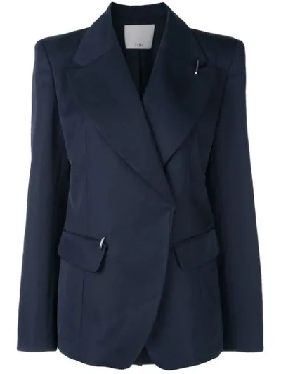 Tibi Techy Twill Peaked Lapel Blazer In Abyss