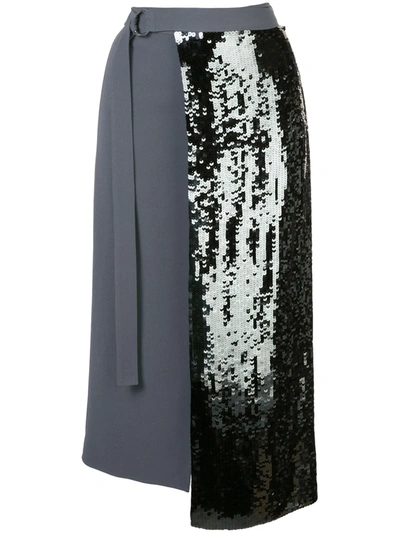 Tibi Sequinned Wrap Skirt In Grey