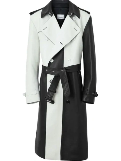 Burberry Panelled Plonge Leather Trench Coat In White