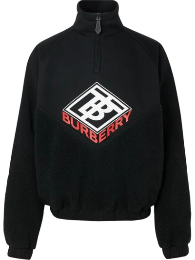 Burberry Logo Graphic Neoprene Funnel Neck Track Top In Black
