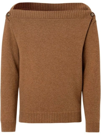 Burberry Boat Neck Wool Sweater In Brown