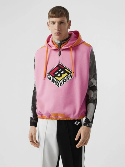 Burberry Sleeveless Logo Graphic Wool Hoodie In Candy Pink
