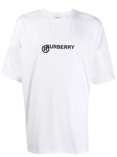 Burberry Cut-out Detail Logo Print Cotton T-shirt In White