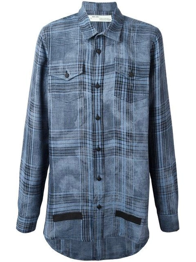 Off-white Faded Plaid Linen Button-front Shirt, Blue