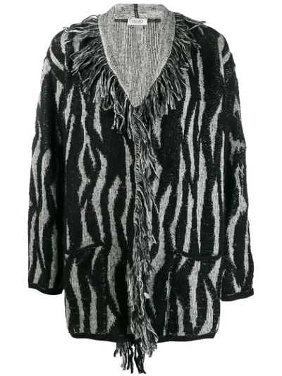 Liu •jo Zebra Intarsia-knit Cardigan In Black