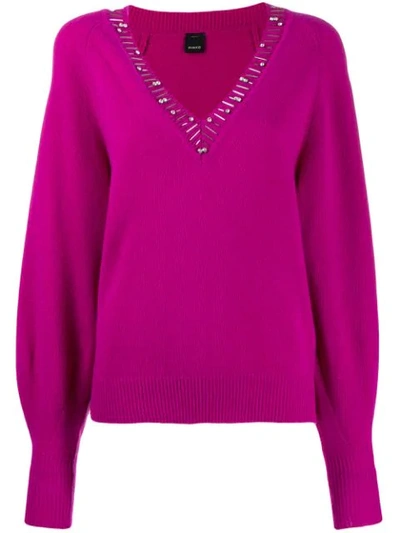 Pinko Stone Embellished Jumper In Pink