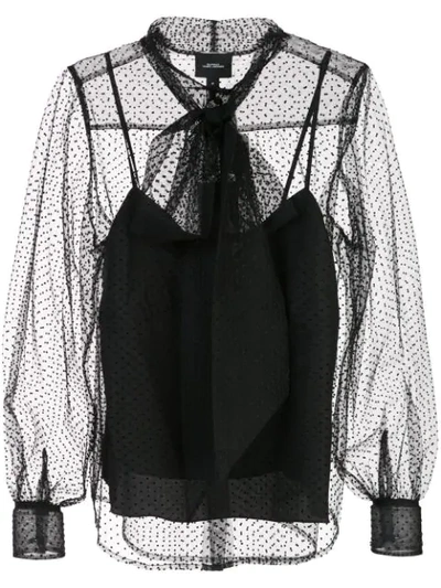 Marc Jacobs Polka Dot Tie Neck Sheer Tulle Blouse In Black