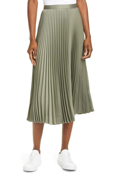 Club Monaco Annina Pleated Satin Skirt In Olive Green