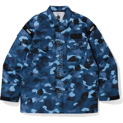 Pre-owned Bape  Gradation Camo Military Shirt Jacket Blue