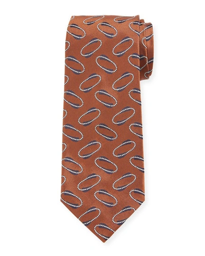 Isaia Men's Ovals Silk Tie, Tobacco In Rust