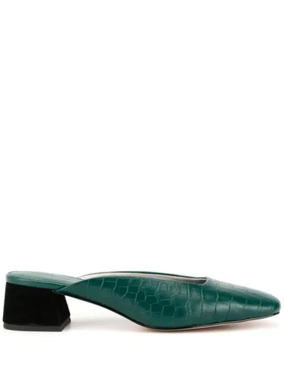 Mara & Mine Daisy Croc-embossed Leather Slide Mules In Green