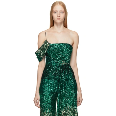 Halpern Ssense Exclusive Green Dégradé Sequin Draped Bustier