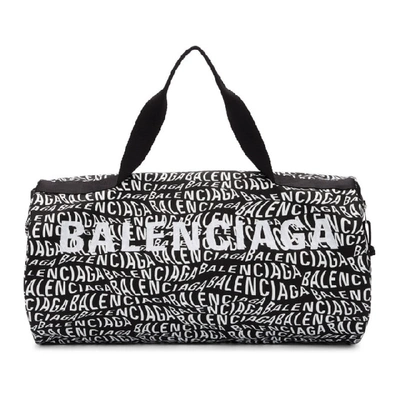 Balenciaga Black And White Logo Wave Gym Bag In 1060 Blkwht