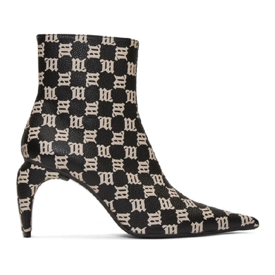 Misbhv Black And Beige Monogram Slicer Ankle Boots In Monogram/be