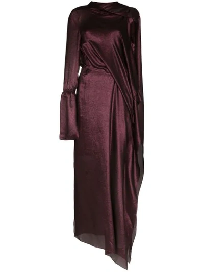 Roland Mouret Solera Asymmetric Draped Silk-blend Maxi Dress In Red