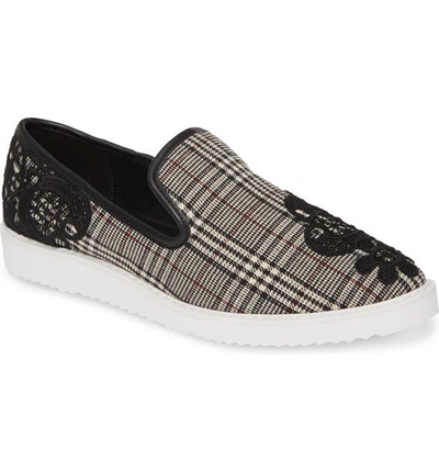 Karl Lagerfeld Carlyn Lace Embroidery Plaid Loafers In Black Fabric