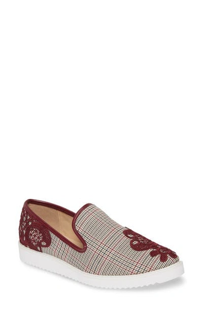 Karl Lagerfeld Carlyn Lace Embroidery Plaid Loafers In Burgundy/ Currant Fabric