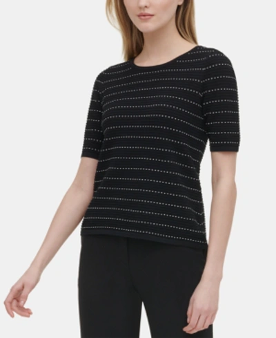 Calvin Klein Stretch-knit Striped Top In Black