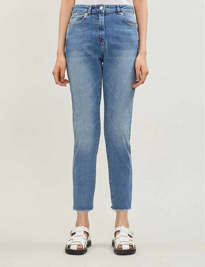 Whistles Cropped Raw-hem Straight-leg Faded High-rise Jeans In Blue