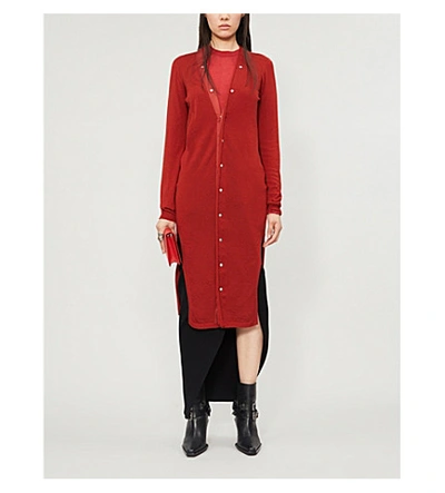 Rick Owens Snap V-neck Cashmere Cardigan In Cherry