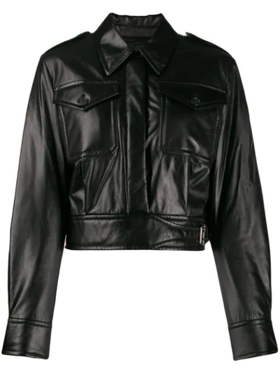 Helmut Lang Cropped Leather Jacket In Black