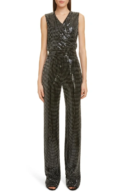 Balmain Pearl & Sequin Sleeveless Jumpsuit In Noir/ Argent