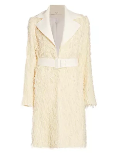 Helmut Lang Wool Fringed Open-front Coat In Natural