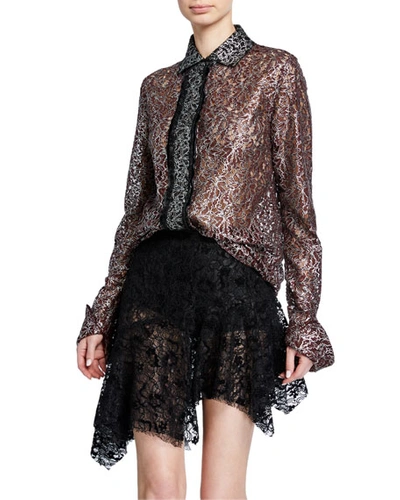 Anais Jourden Metallic-coated Lace Shirt In Wine