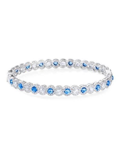 64 Facets 18k White Gold Oval Hinged Bracelet With Diamonds And Blue Sapphires