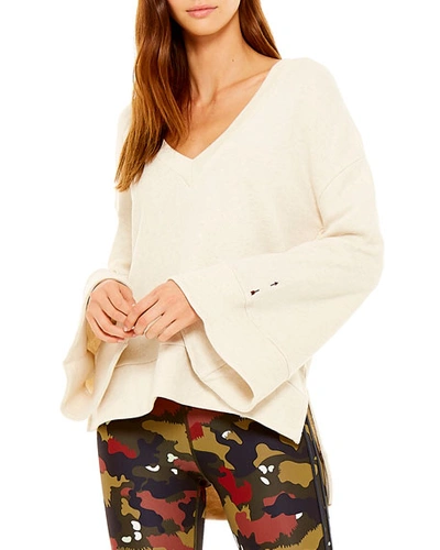 The Upside Molly Flared-sleeve V-neck Sweater In Oatmeal Marle