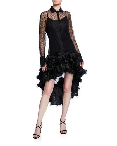 Anais Jourden Lace Confetti Ruffled Tunic-dress In Black