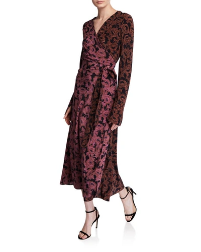 Diane Von Furstenberg Tilly Floral Long-sleeve Wrap Dress In Black Pattern